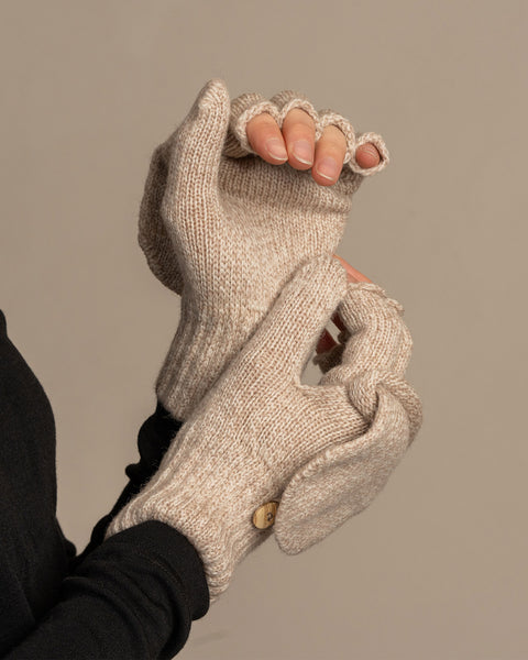 Women's Convertible Gloves Knitted Merino in creamy beige