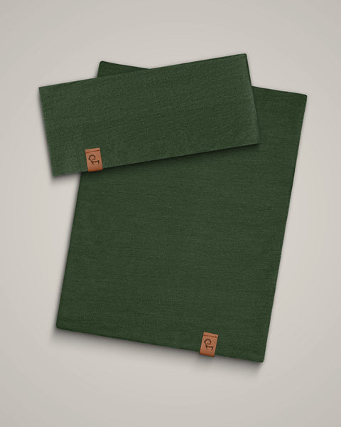 Packshot of merino wool gaiter and headband set