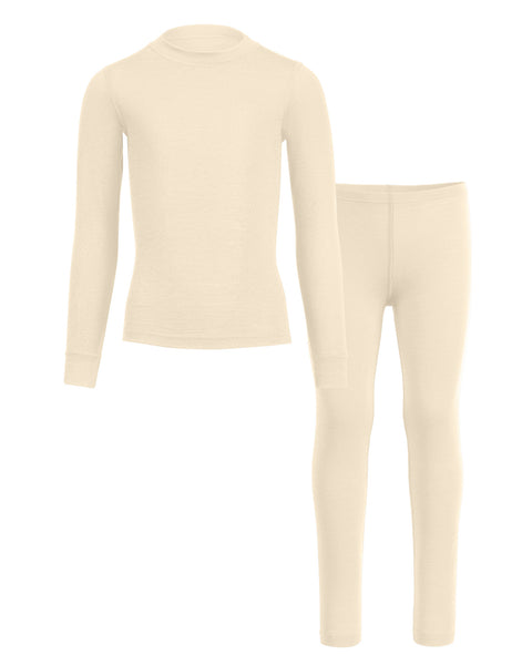 Kids' 160 Long Sleeve & Bottom 2-Piece Natural, front view.