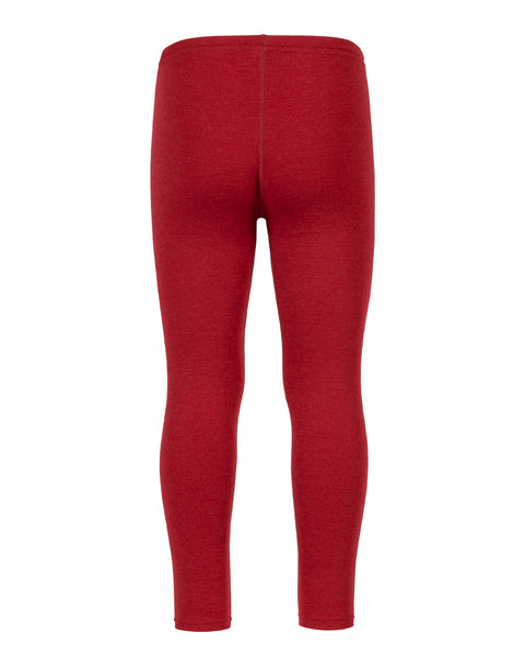 Back view of the menique kids' 250 gsm merino pants in royal cherry color, white background.