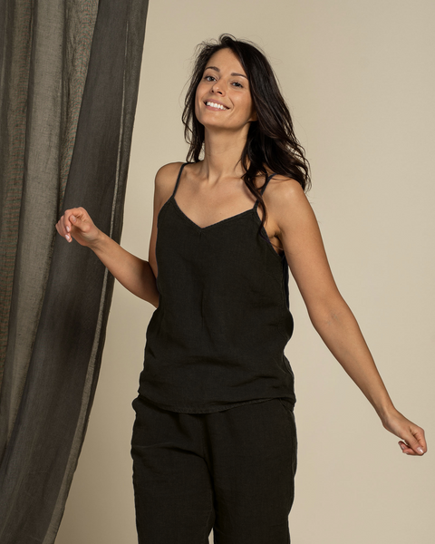 Linne Slip Top Kim Ren Svart