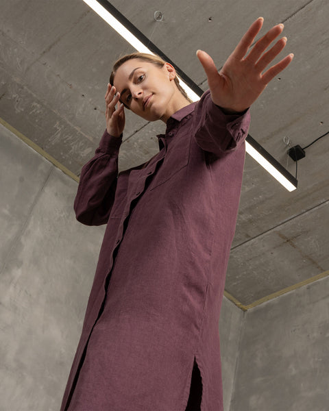 Linen Oversize Shirt Dress Margo Shadow Purple