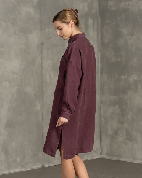 Linen Oversize Shirt Dress Margo Shadow Purple