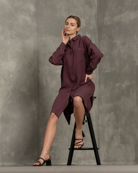 Linen Oversize Shirt Dress Margo Shadow Purple