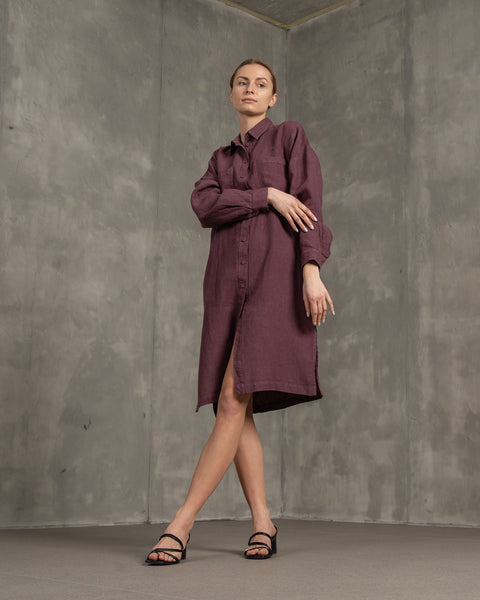 Linen Oversize Shirt Dress Margo Shadow Purple