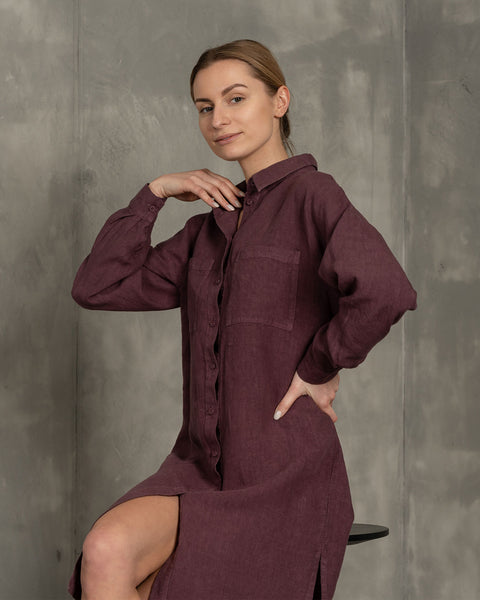 Linen Oversize Shirt Dress Margo Shadow Purple