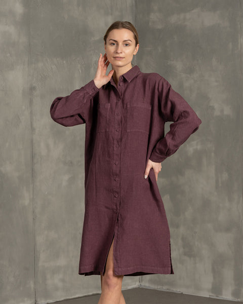Linen Oversize Shirt Dress Margo Shadow Purple