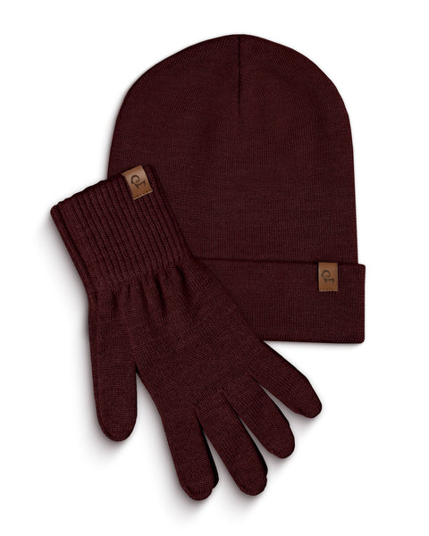 Women's Knitted Beanie & Gloves 2-Piece Set Royal Cherry