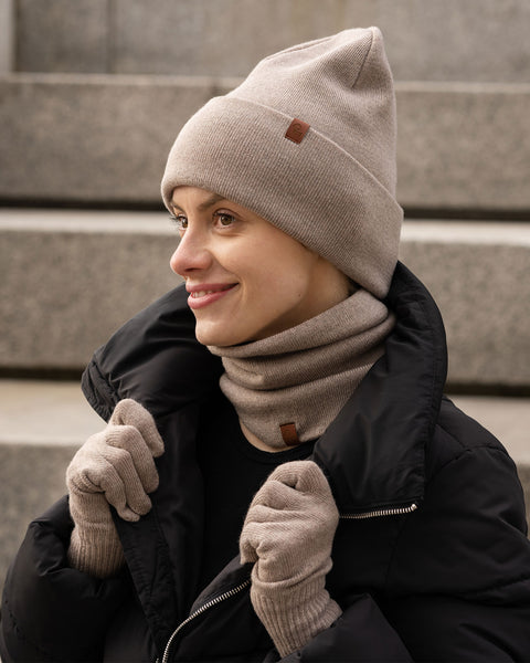 Women's Knitted Beanie, Gaiter & Gloves 3-Piece Set