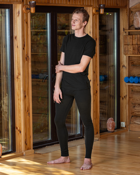 Men's 160 Merino 2-Piece Set of Short Sleeve & Bottom Black