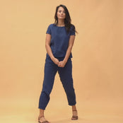 Linne T-shirt Topp Emma Stormblå