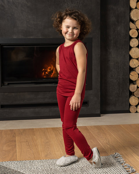 Kids Merino 160 Set of Tank Top & Bottom Royal Cherry