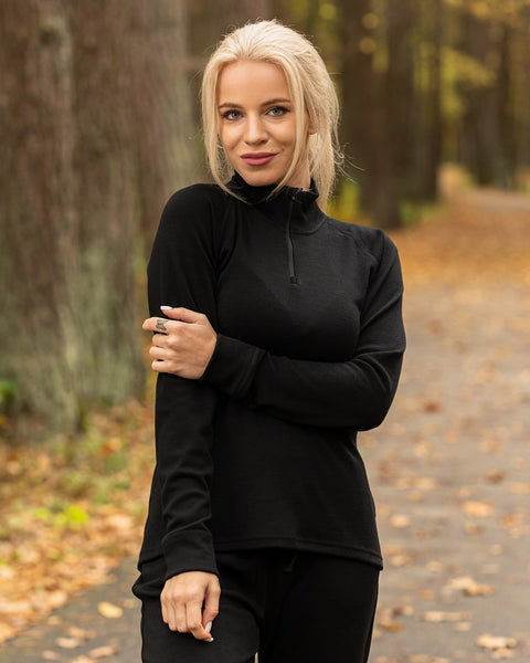 Women's Zip neck top 250gsm Black