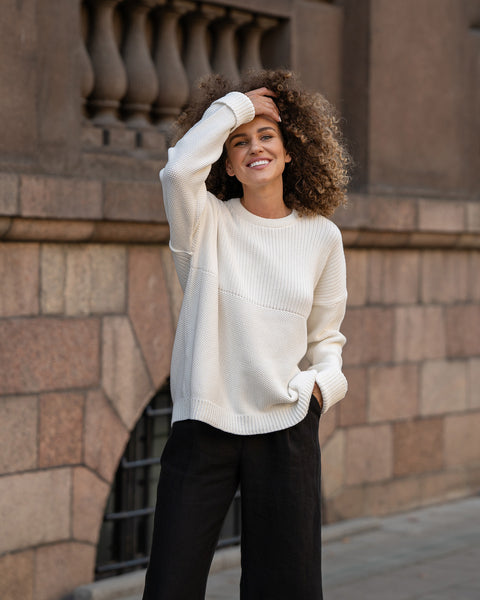 Women&#39;s Knit Cotton Sweater Sonata White