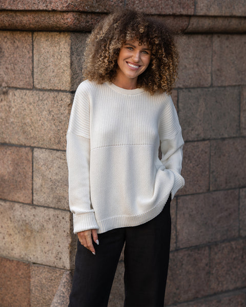 Women&#39;s Knit Cotton Sweater Sonata White