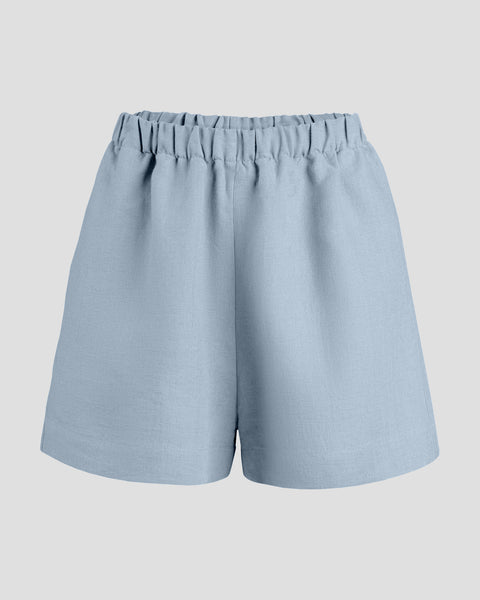 Casual linen shorts for women with a wide elastic waistband. 