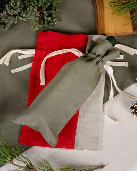 Holiday 100% Linen Wine Gift Bag