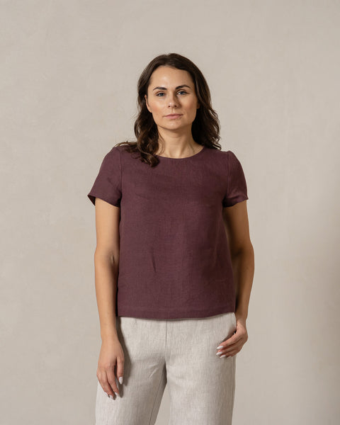 Linen T-Shirt Top Emma Shadow Purple