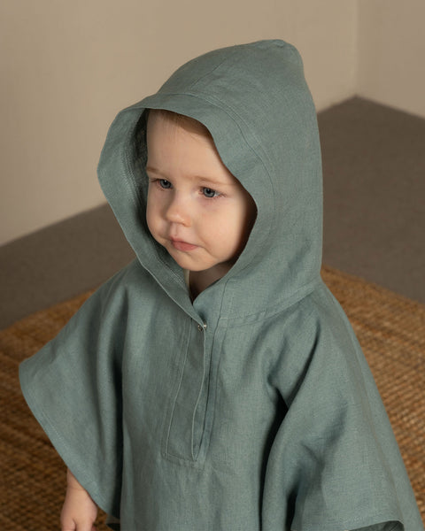 Linen Baby Poncho in mint green