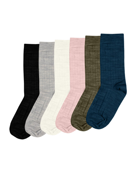 The Menique merino rib crew socks for kids in all colors.