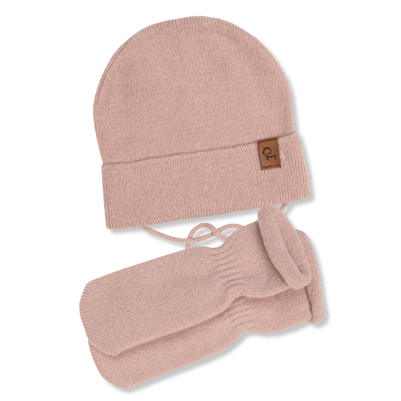 Baby Knit Beanie with Strings & Mittens 2-Piece Set Creamy beige