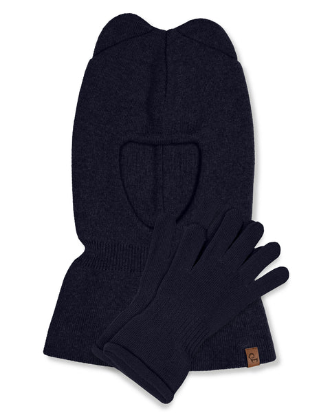 Kids&#39; Knit Balaclava &amp; Gloves Cotton 2-Piece Set Blue