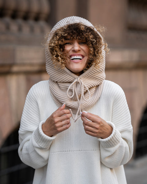 Women&#39;s Knit Merino Hood Balaclava in Beige