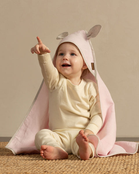 Linen Baby Towel with Ears in dusty pink