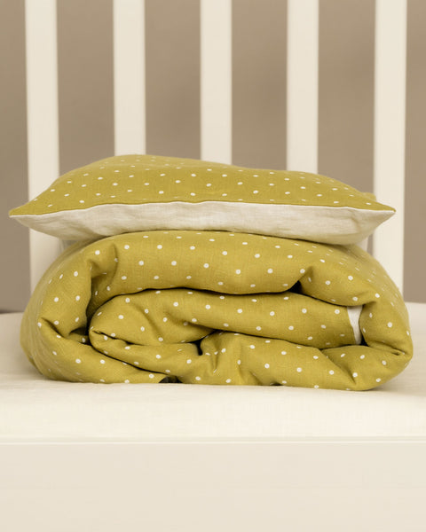 Linen Baby Duvet Cover in leaf dots