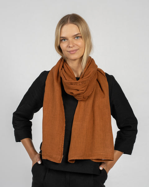 Wide Women&#39;s Linen Scarf Almond Brown