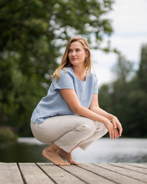 Linne T-shirt Topp Emma Molnblå
