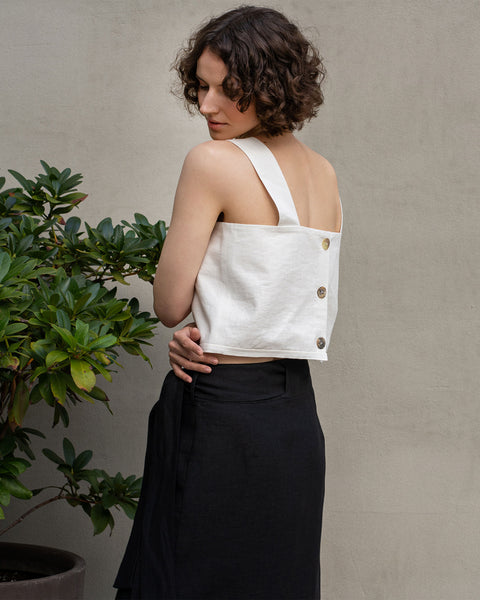 Linen Pinafore Crop Top with Back Buttons Amiri Pure White