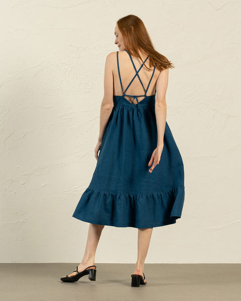 Backless Lace Up Dress Anika Cobalt Blue