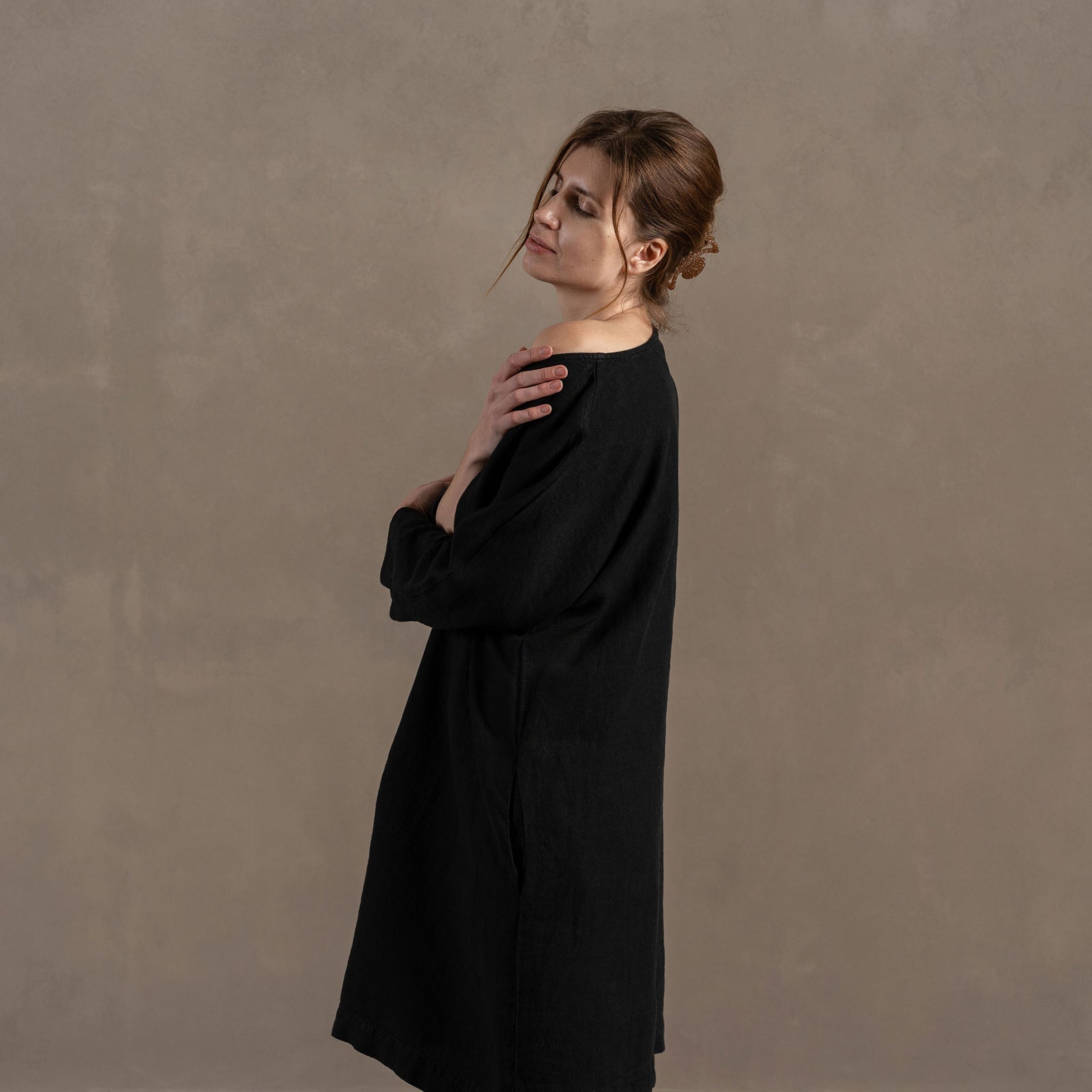 Linen Tunic Dress Selena Pure Black
