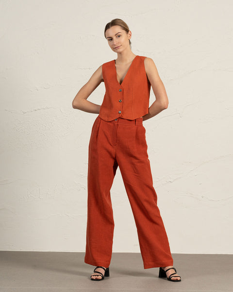 Women&#39;s Linen Waistcoat Ava Cinnamon Red