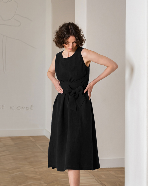 Sleeveless Obi Wrap Dress Hailey in pure black