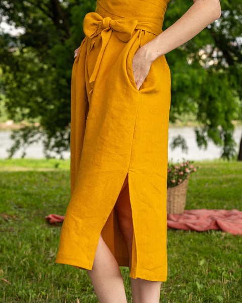 Linen Short Sleeve Obi Wrap Dress Milly