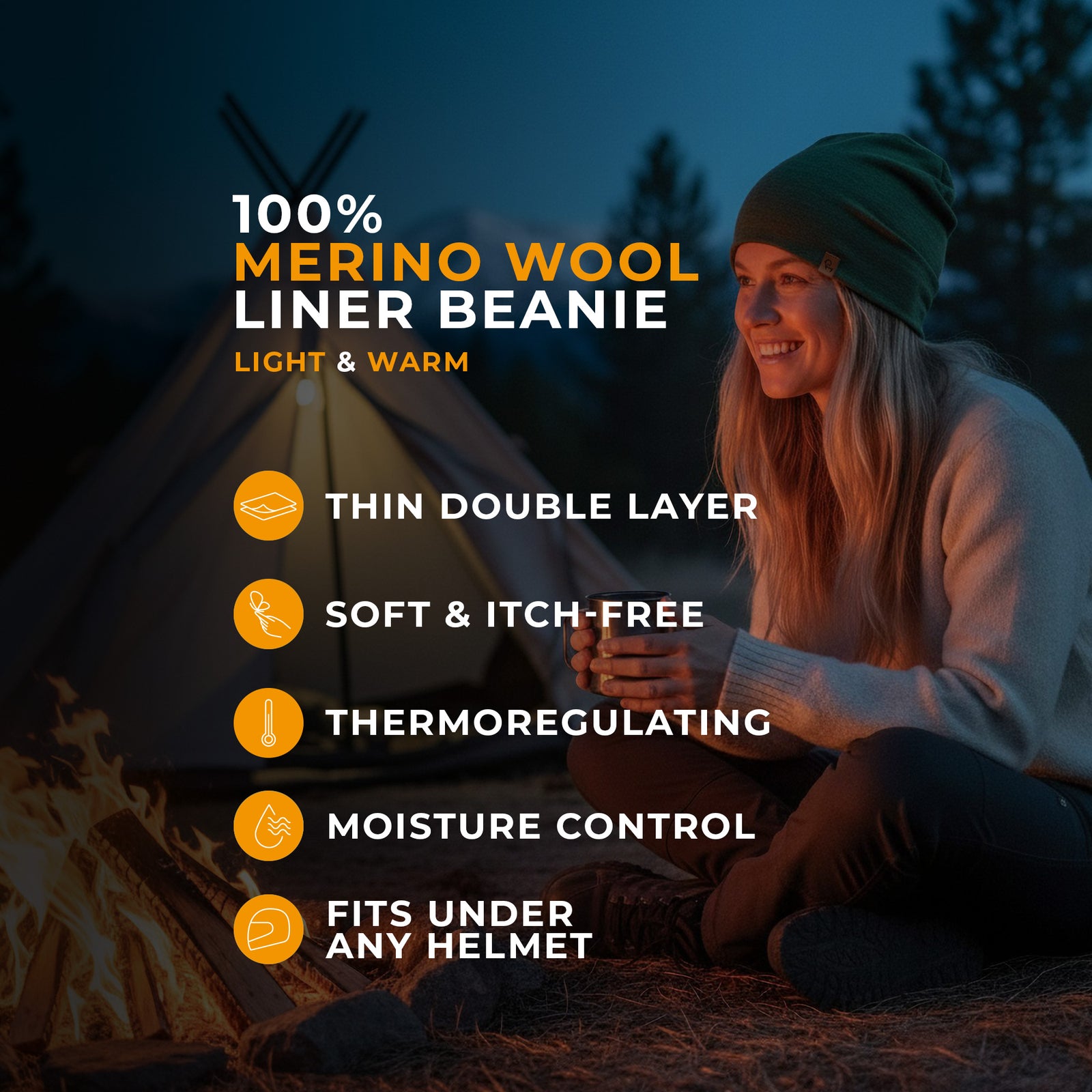 menique 	Women's Merino Beanie Hat Black Color