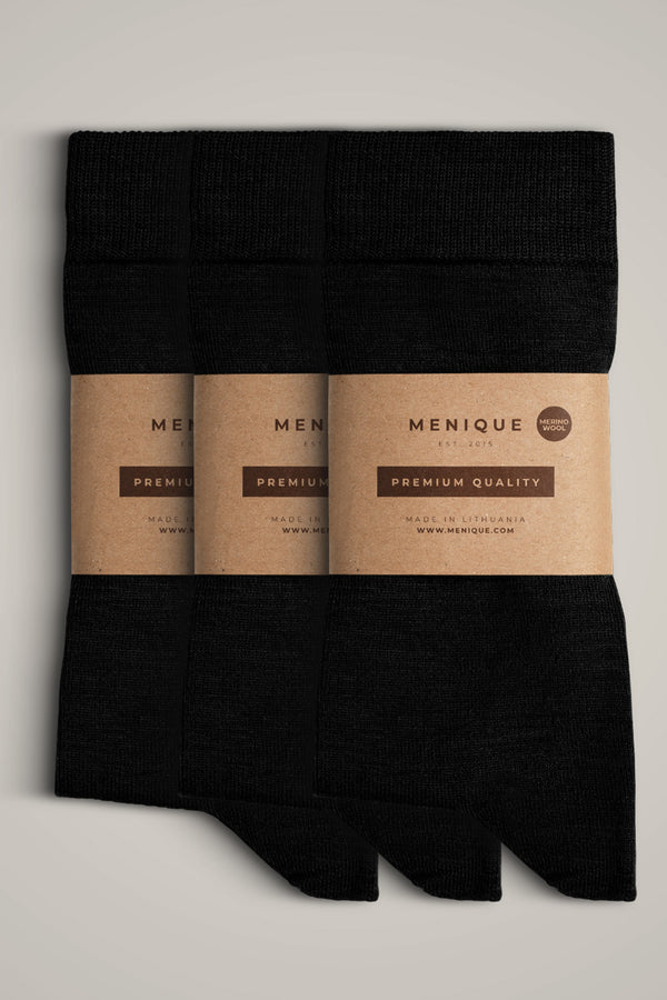 Herrstrumpor i 3-pack av tunn merinoull i svart – premiumkvalitet, temperaturreglerande och hållbara.
