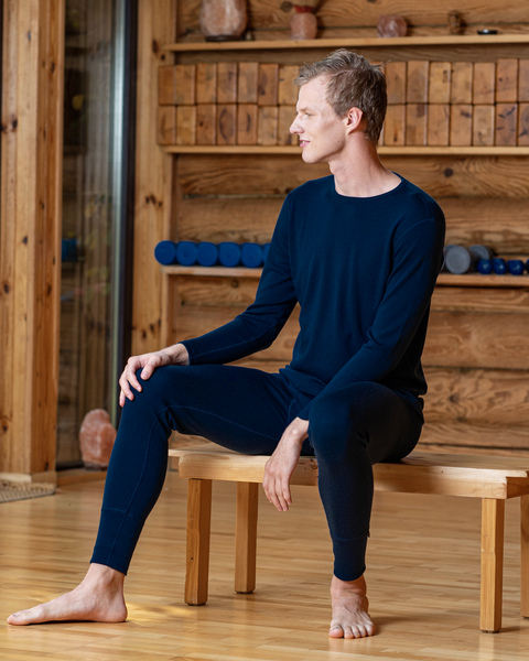Men&#39;s 250 Merino 2-Piece Set of Long Sleeve &amp; Bottom Dark Blue