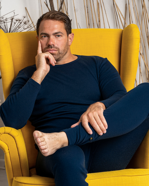 Men&#39;s 250 Merino 2-Piece Set of Long Sleeve &amp; Bottom Dark Blue