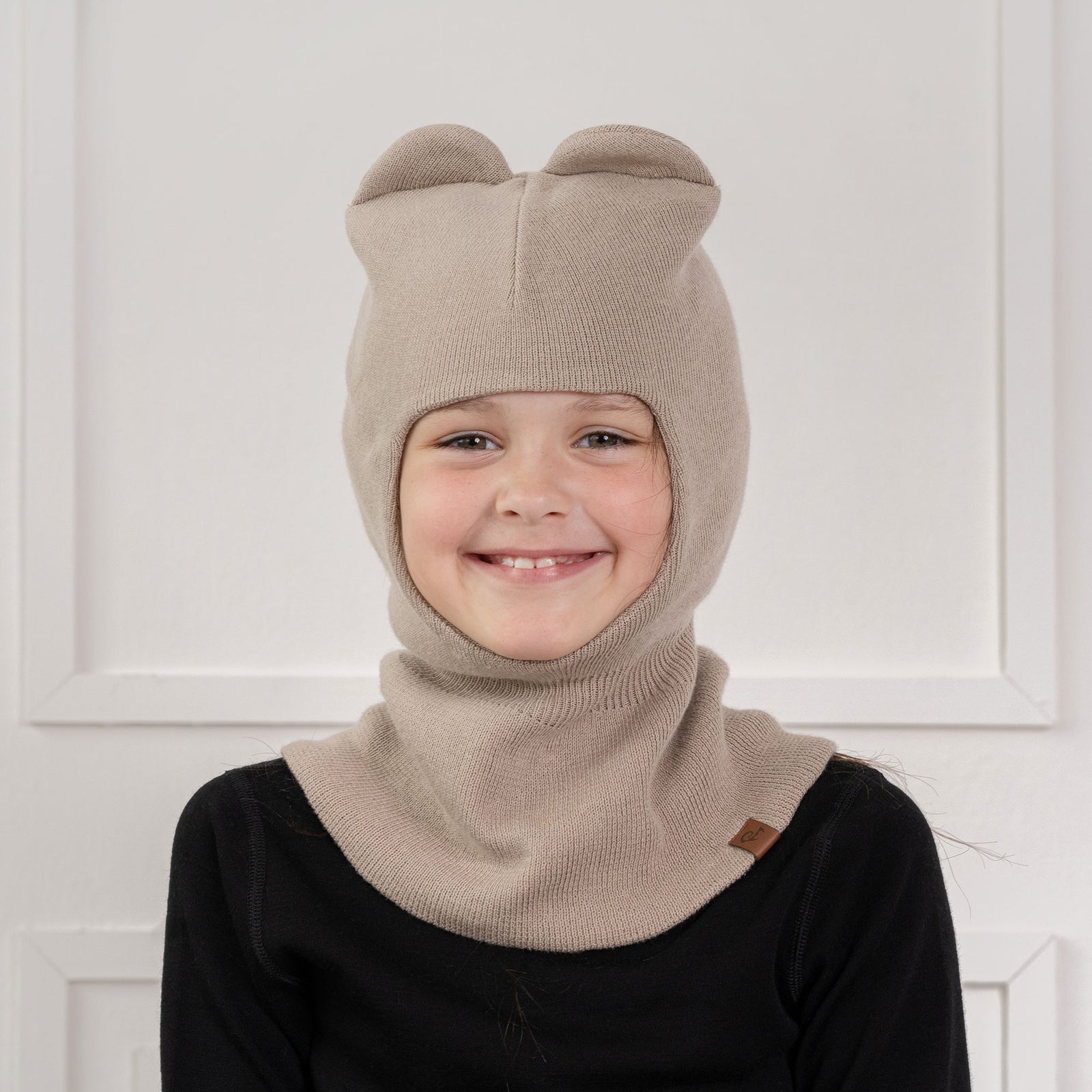Kids' Knit Balaclava & Gloves Cotton 2-Piece Set Creamy Beige