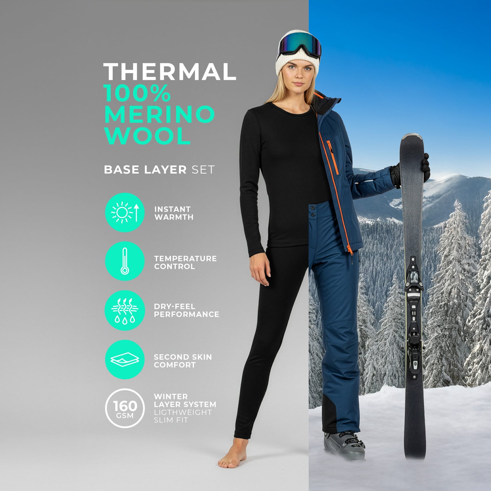 Women's 160 Long Sleeve & Bottoms 2-Piece Black