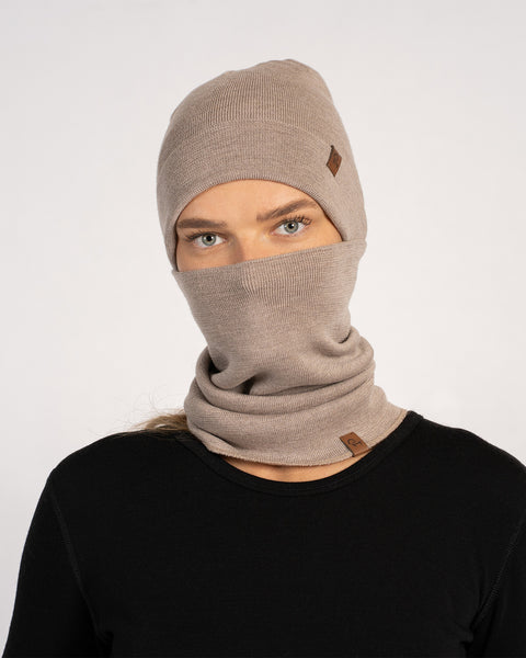 Damers merinoullsfodrade halsvärmare och mössa 2-delar