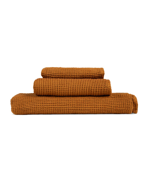 Waffle Bath Towel 3-Set in almond brown color