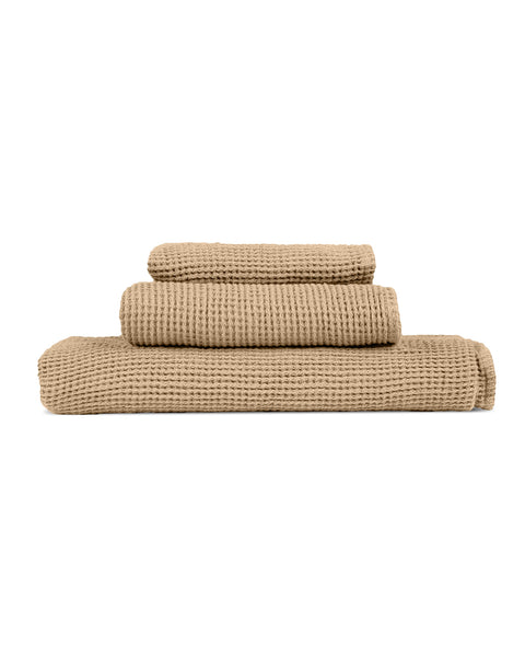 Waffle Bath Towel 3-Set in sand brown color