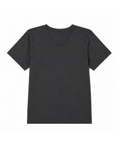 Dam T-shirt i merinoull med V-ringning och normal passform