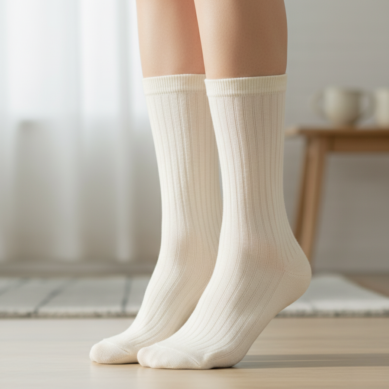 Women's Merino Rib Crew Socks in all 5 available colors, including black, light gray, natural, and beige.