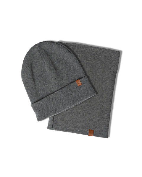 Women&#39;s Knitted Beanie &amp; Gaiter 2-Piece Set Dark Gray