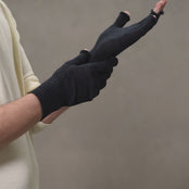 Video of men showing dark gray fingerless gloves